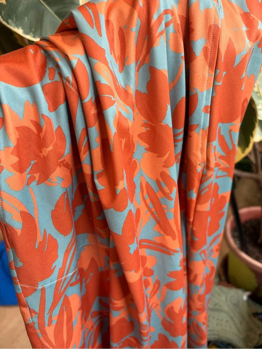 prAna XL Floral Open Back Midi Dress Orange Blue Sleeveless Racerback Dress
